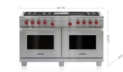 60" Wolf Dual Fuel Range 6 Burners, Infrared Charbroiler and Infrared Griddle - DF606CG-LP