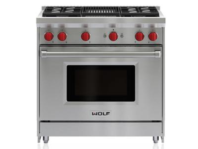  36"  Wolf Gas Range - 4 Burners and Infrared Charbroiler  - GR364C-LP