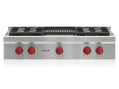 36" Wolf Sealed Burner Rangetop - 4 Burners and Infrared Charbroiler - SRT364C