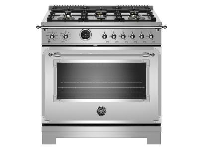 36" Bertazzoni Heritage Series Dual Fuel Range 6 Brass Burner - HERT366DFSXT