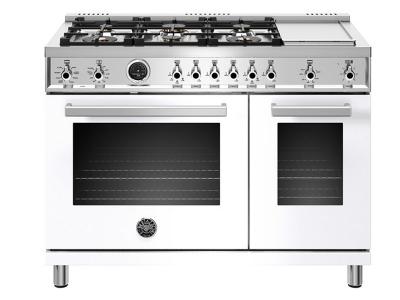 48" Bertazzoni  Dual Fuel Range 6 Brass Burners and Griddle  Electric Self Clean Oven - PROF486GDFSBIT