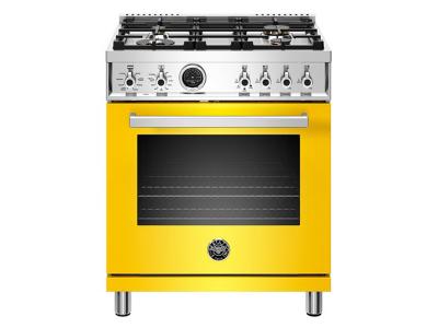 30" Bertazzoni Dual Fuel Range 4 Brass Burner Electric Self-Clean Oven - PROF304DFSGIT