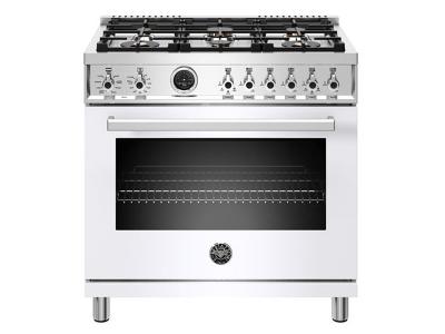 36" Bertazzoni Dual Fuel Range 6 Brass Burner Electric Self-Clean Oven - PROF366DFSBIT