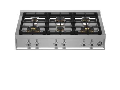 36" Bertazzoni Gas Rangetop with 6 Brass Burners in Stainless Steel - PROF366RTBXT