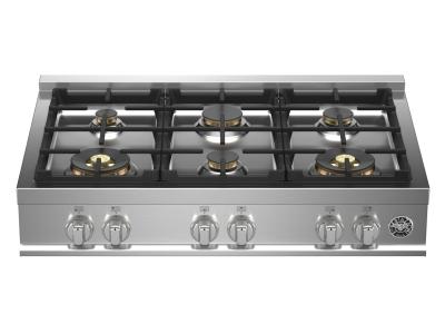 36" Bertazzoni Master Series Gas Rangetop With 6 Brass Burners - MAST366RTBXT