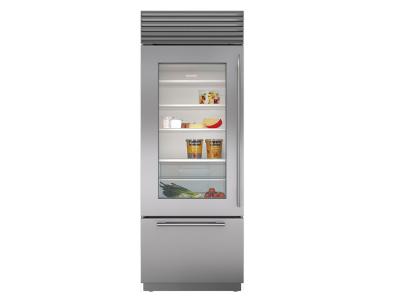30" SubZero Built-In Over-and-Under Glass Door Refrigerator/Freezer - BI-30UG/S/TH-LH