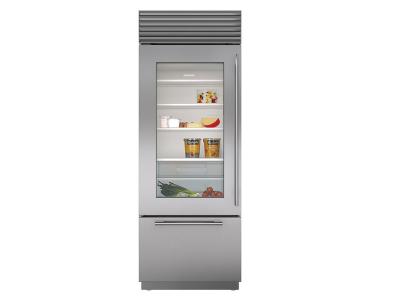 30" SubZero Built-In Over-and-Under Glass Door Refrigerator/Freezer - BI-30UG/S/PH-RH