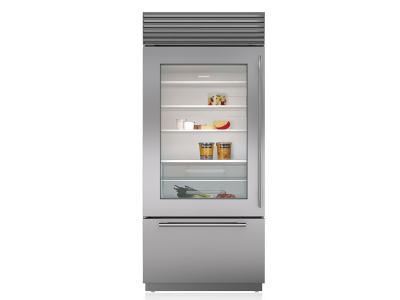 36" SUBZERO Built-In Over-and-Under Glass Door Refrigerator/Freezer - BI-36UG/S/TH-RH