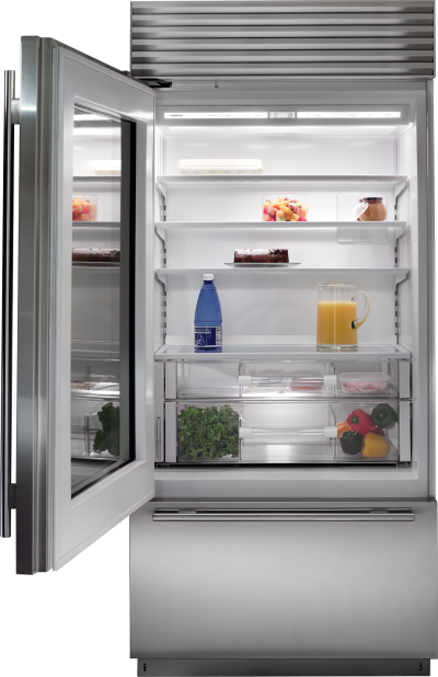 36" SUBZERO Built-In Over-and-Under Glass Door Refrigerator/Freezer - BI-36UG/S/TH-LH