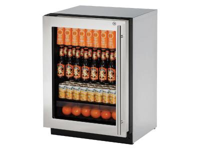 24" U-Line 2000 Series Glass Door Built-In Compact  Refrigerator - U2224RGLS15B
