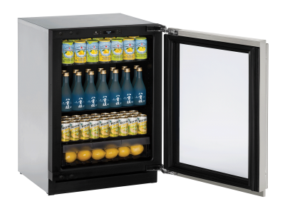 24" U-Line Modular 3000 Series Glass Door Built-In Compact Refrigerator - U3024RGLS00B