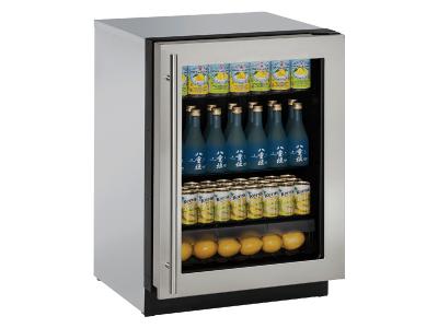 24" U-Line Modular 3000 Series Glass Door Built-In Compact Refrigerator - U3024RGLS00B