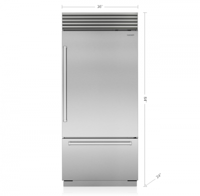 36" SubZero Tubular Handle Left Hinge Classic Over-and-Under Refrigerator With Internal Dispenser -CL3650UID/S/T/R