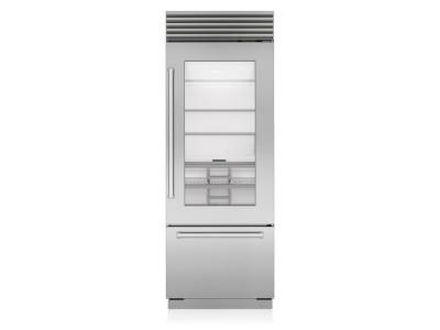 30" SubZero Tubular Handle Right Hinge Classic Over-and-Under Refrigerator With Glass Door - CL3050UG/S/T/R