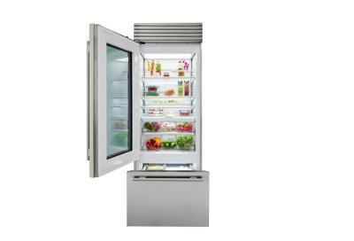 30" SubZero Pro Handle Left Hinge Classic Over-and-Under Refrigerator With Glass Door - CL3050UG/S/P/L