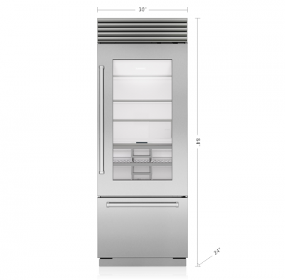 30" SubZero Pro Handle Right Hinge Classic Over-and-Under Refrigerator With Glass Door - CL3050UG/S/P/R