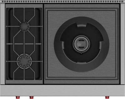 36" Wolf Natural Gas Sealed Burner Rangetop With 2 Burners and Wok Burner - SRT362W