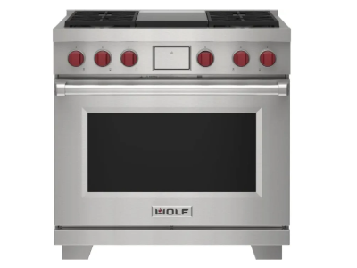 36" Wolf 6.3 Cu. Ft. Dual Fuel Range with 4 Burners and Infrared Griddle - DF36450G/S/P