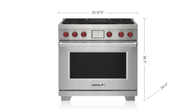 36" Wolf 6.3 Cu. Ft. Dual Fuel Range with 4 Burners and Infrared Charbroiler - DF36450C/S/P