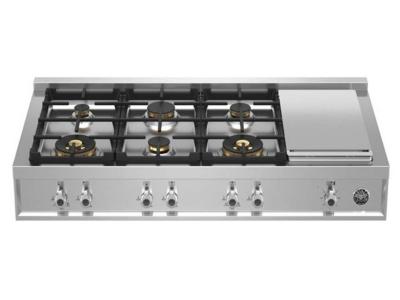 48" Bertazzoni Gas Rangetop with 6 Brass Burner and Electric Griddle - PROF486GRTBXT