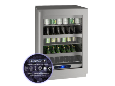 24" U-Line 5 Class Series Compact Refrigerator Stainless Frame with Brightshield - UHRE524-SG81A