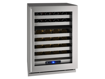 24" U-Line 5.1 Cu. Ft. 5 Class Dual-Zone Wine Refrigerator in Stainless Frame with Field Reversible - UHWD524-SG01A
