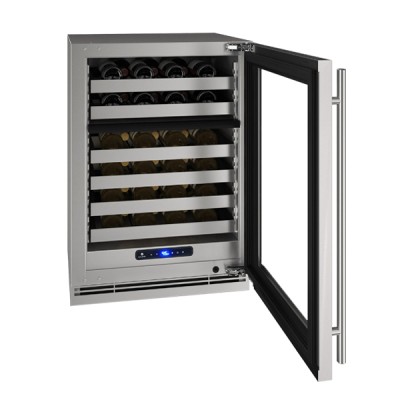 24" U-Line 5.1 Cu. Ft. 5 Class Dual-Zone Wine Refrigerator in Stainless Frame with Field Reversible - UHWD524-SG01A
