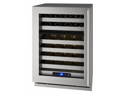 24" U-Line 5.1 Cu. Ft. 5 Class Dual-Zone Wine Refrigerator in Stainless Frame with Left-Hand Hinge and Door Lock - UHWD524-SG51A