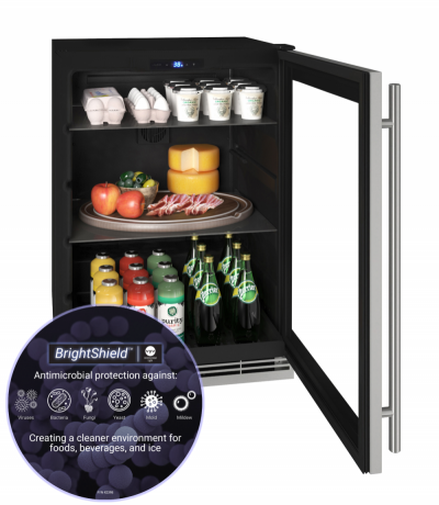 24" U-Line Compact Refrigerator with 5.7 Cu. Ft. Capacity and Stainless Frame Brightshield - UHRE124-SG81A