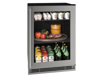 24" U-Line Compact Refrigerator with 5.7 Cu. Ft. Capacity and Stainless Frame Brightshield - UHRE124-SG81A