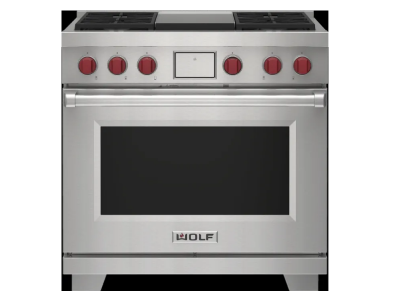 36" Wolf 6.3 Cu. Ft. Dual Fuel Range with 4 Burners and Infrared Griddle - DF36450G/S/P/LP