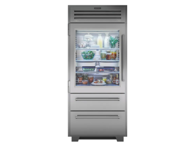 36" SubZero 22.7 Cu. Ft. Left-Hinge PRO Built-in Bottom Refrigerator Freezer with Glass Door - PRO3650G/LH