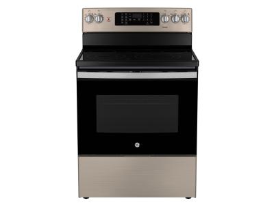 30" GE 5.0 Cu. Ft. Electric Freestanding Smooth Top Range with True European Convection in Slate - JCB840ETES