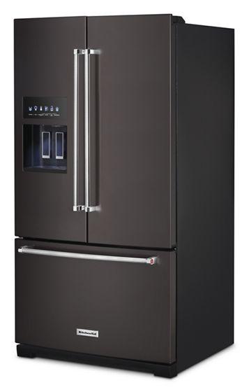 36" KitchenAid 26.8 Cu. Ft. Standard-Depth French Door Refrigerator in Black Stainless Steel - KRFF577KBS