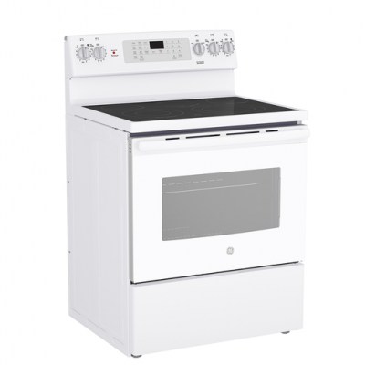 30" GE 5.0 Cu. Ft. Electric Freestanding Smooth Top Range with True European Convection in White - JCB840DVWW