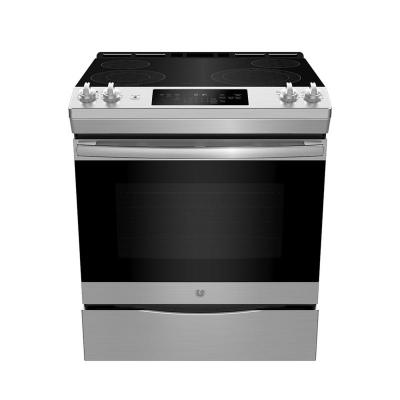 30" GE Electric Slide-In Front Control Range with Storage Drawer in Stainless Steel - JCSS630SMSS