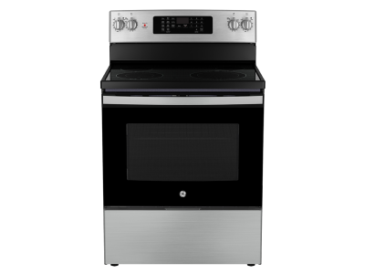 30" GE 5.0 Cu. Ft. Freestanding Electric Convection Range with No-Preheat Air Fry in Stainless Steel - JCB830STSS