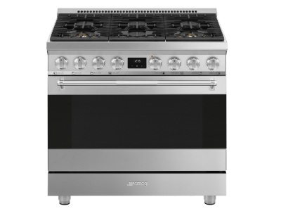 36" SMEG Freestanding Professional Dual Fuel Range in Stainless Steel - SPR36UGMX