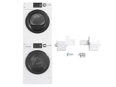 24" GE Stack Bracket Kit and Front Load Washer and Front Load Electric Dryer - GFA24KITL-GFW148SSMWW-GFT14JSIMWW