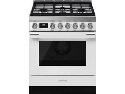 30" SMEG Portofino Freestanding Professional Dual Fuel Range with 4 Sealed Burners - CPF30UGMWH