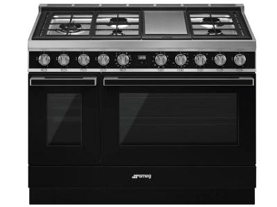 48" SMEG Portofino Freestanding Professional Dual Fuel Range with 5 Sealed Burners - CPF48UGMBL