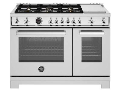 48" Bertazzoni All Gas Range with 6 Brass Burners and Griddle in Stainless Steel - PRO486BTFGMXT