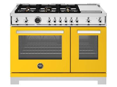 48" Bertazzoni All Gas Range with 6 Brass Burners and Griddle in Giallo - PRO486BTFGMGIT
