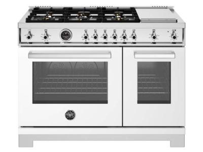 48" Bertazzoni All Gas Range with 6 Brass Burners and Griddle in Bianco - PRO486BTFGMBIT