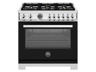 36" Bertazzoni Dual Fuel Range with 6 Brass Burners Cast Iron Griddle and Electric Self-Clean Oven - PRO366BCFEPNET