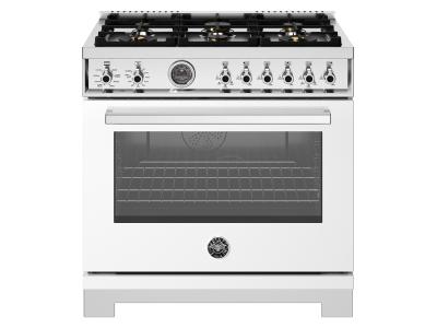 36" Bertazzoni Dual Fuel Range with 6 Brass Burners Cast Iron Griddle and Electric Self-Clean Oven - PRO366BCFEPBIT