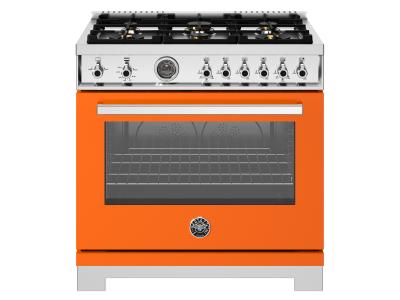 36" Bertazzoni All Gas Range with 6 Brass Burners and Cast Iron Griddle in Arancio - PRO366BCFGMART