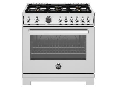 36" Bertazzoni Liquide Propane Range with 6 Brass Burners and Cast Iron Griddle in Stainless Steel - PRO366BCFGMXTLP