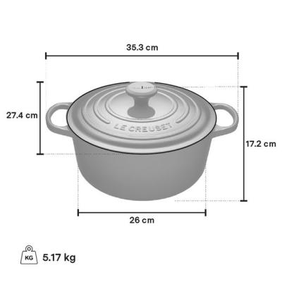 Le Creuset Enamelled Cast Iron 5.3L Capacity Round Dutch Oven - CA-21177026090031