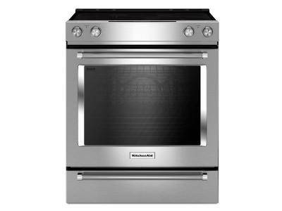 30" KitchenAid 7.1 Cu. Ft. 5-Element Electric Convection Front Control Range With Baking Drawer - YKSEB900ESS